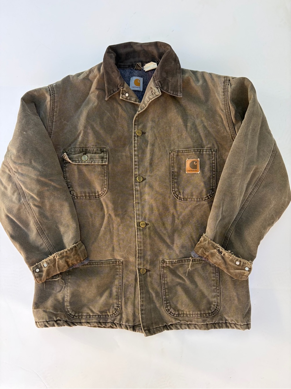 Vintage 2000 Carhartt C02 BRN Blanket Lined Chore Coat Size XL Thrashed Workwear